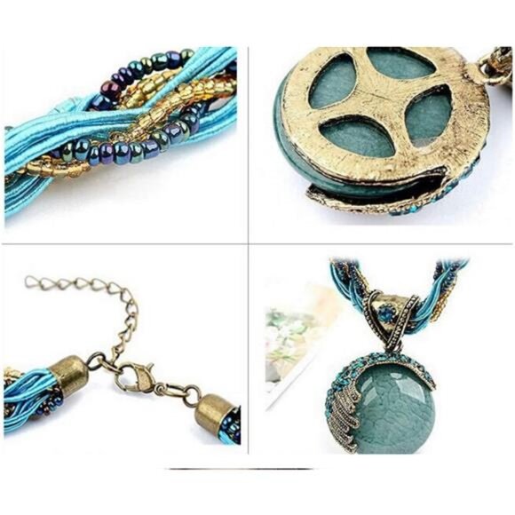 Women Lady Handmade Retro Vintage Bohemian Style Twist Woven RopeChain Turquoise - Picture 6 of 8